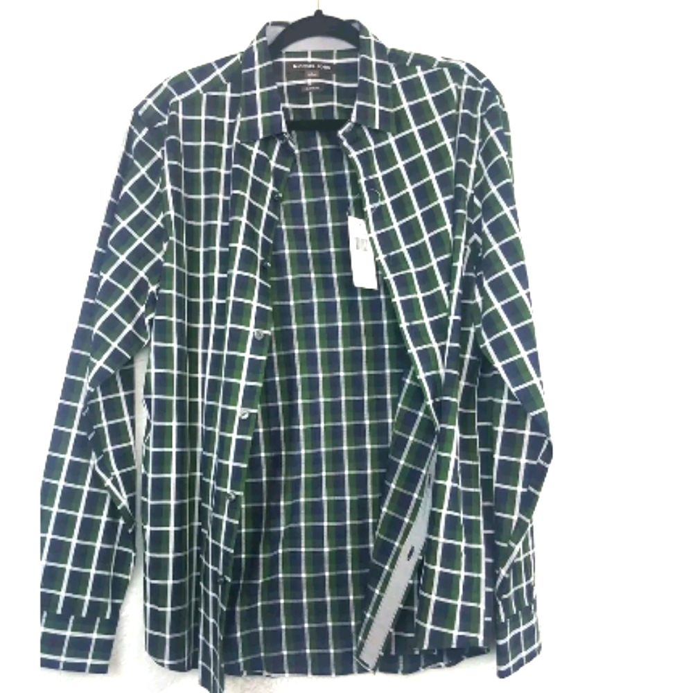 MICHAEL KORS Men’s Navy/Green Plaid L/S CLASSIC FI